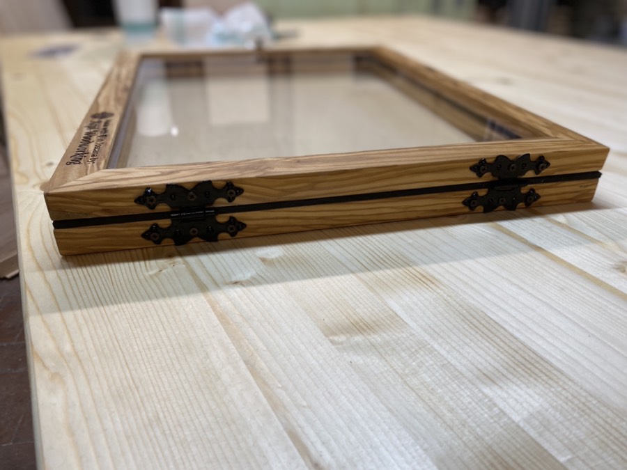 Olive wood display case made for Enoteca Enotria
