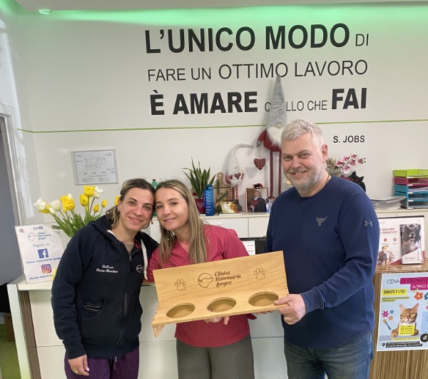 Engraved beech feeding stations given to six local veterinary clinics